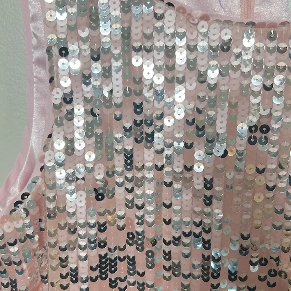 NEW Milly Minis pink silver sequin Angular Shift Dress